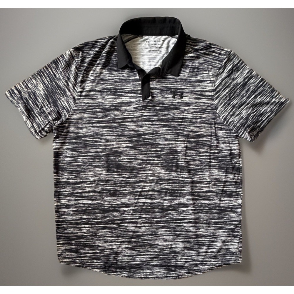 Under Armour Iso Chill Short Sleeve Polo Shirt Black White Striped Logo XL JBHS